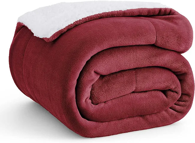 SHERPA FLEECE THROW BLANKET - MAROON image 1