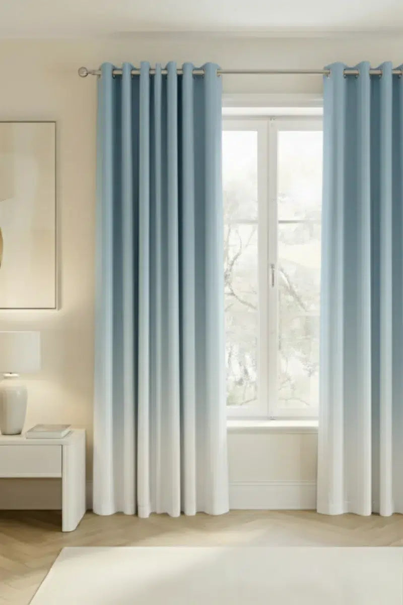 ICE BLUE FROSTED OMBRE VELVET CURTAINS – SET OF 2 PANELS image 0