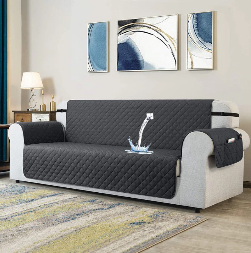 WATERPROOF COTTON QUILTED SOFA COVERS - GREY image 0