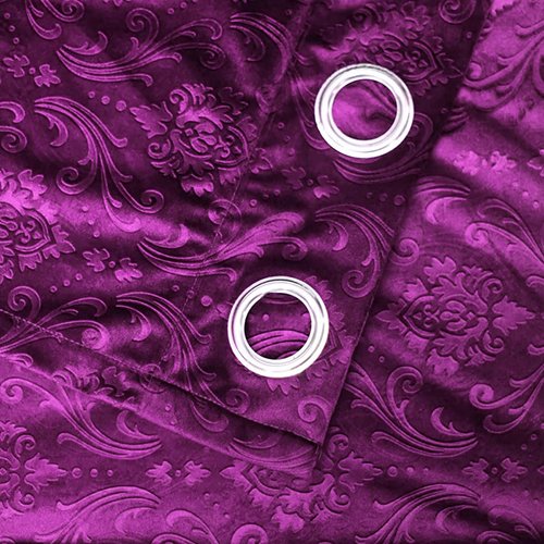 PURPLE SELF PRINT VELVET CURTAINS - SET OF 2 PANELS image 1