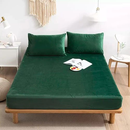 Premium Velvet Fitted Bed Sheet Green image 0