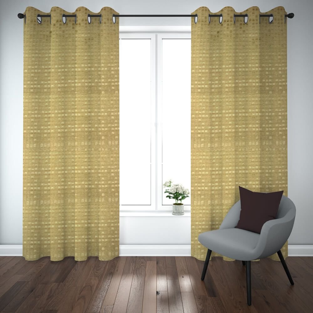 Export self dotted jacquard curtains Golden ( 2 Curtains Set ) image 0