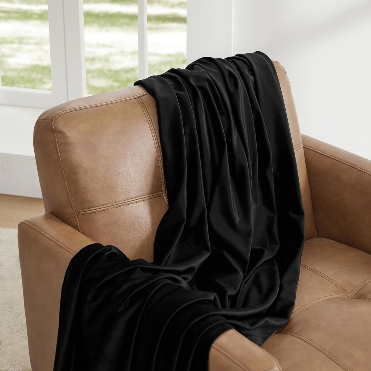 Premium Velvet Blackout Curtains Black ( 2 Curtains Set ) image 2