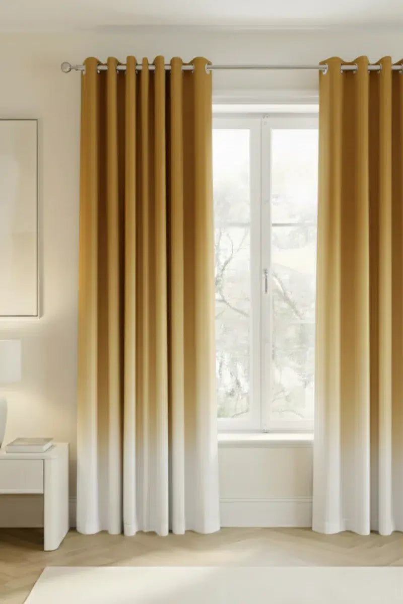 MUSTARD FROSTED OMBRE VELVET CURTAINS – SET OF 2 PANELS image 0