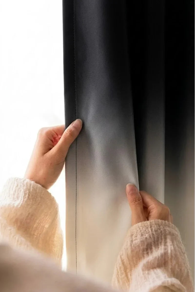 BLACK FROSTED OMBRE VELVET CURTAINS – SET OF 2 PANELS image 1