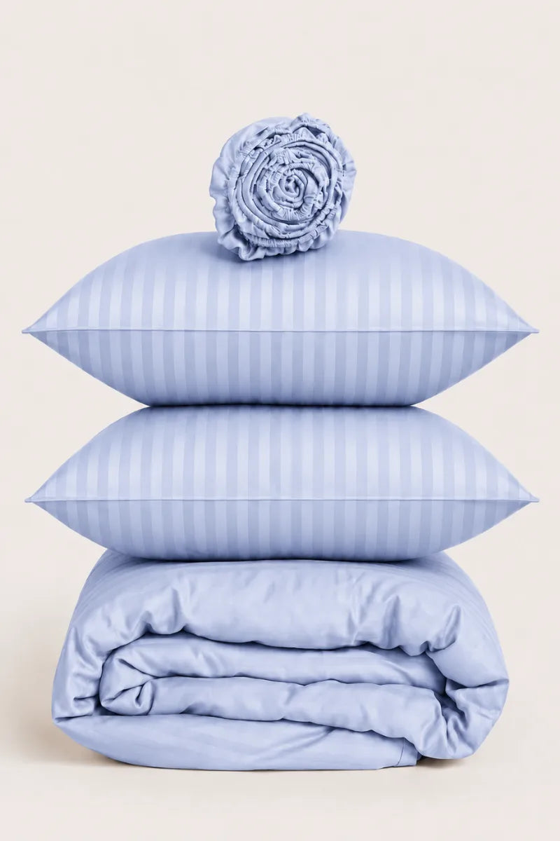 ICE BLUE SATIN STRIPE DUVET COVER SET - 6PCS image 1