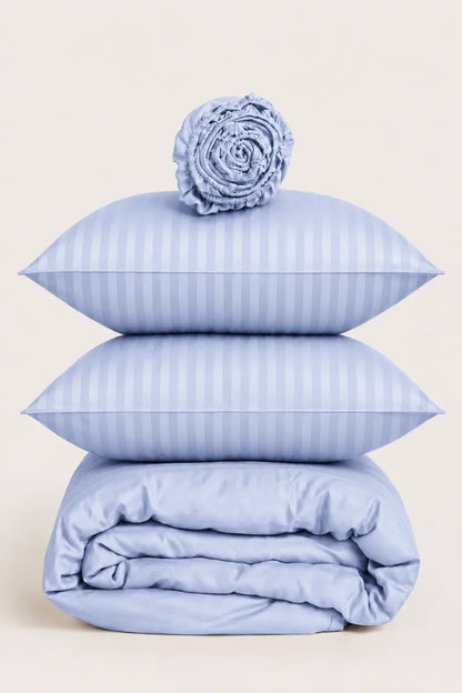 ICE BLUE SATIN STRIPE DUVET COVER SET - 6PCS image 1