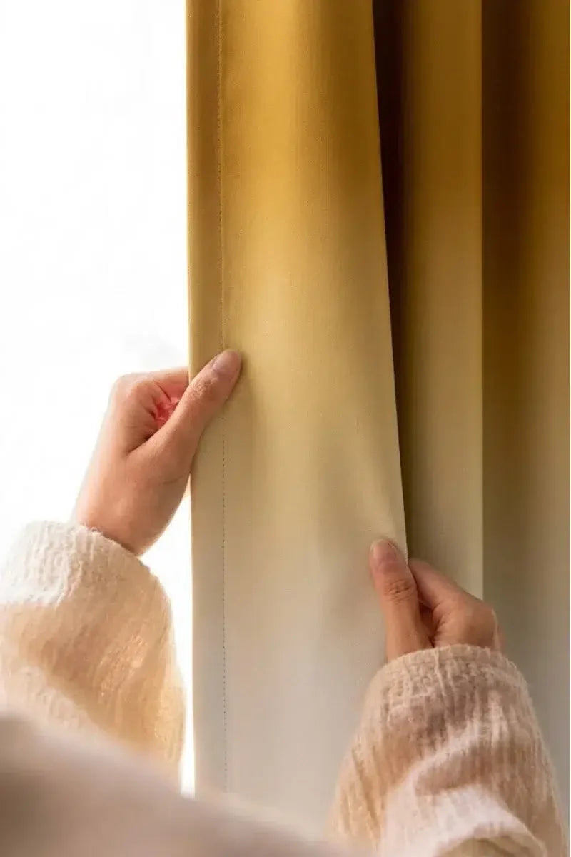 MUSTARD FROSTED OMBRE VELVET CURTAINS – SET OF 2 PANELS image 1