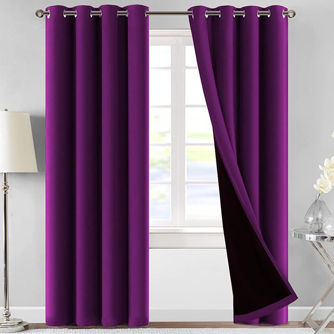 SELF JACQUARD BLACKOUT CURTAINS - DARK PURPLE image 0