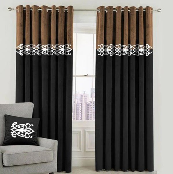 BROWN & BLACK DOUBLE TONE VELVET CURTAINS - SET OF 2 PANELS image 0
