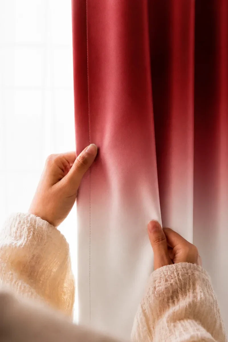 BRIGHT RED FROSTED OMBRE VELVET CURTAINS – SET OF 2 PANELS image 1