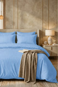 SKY BLUE SATIN STRIPE DUVET COVER SET - 6PCS image 0