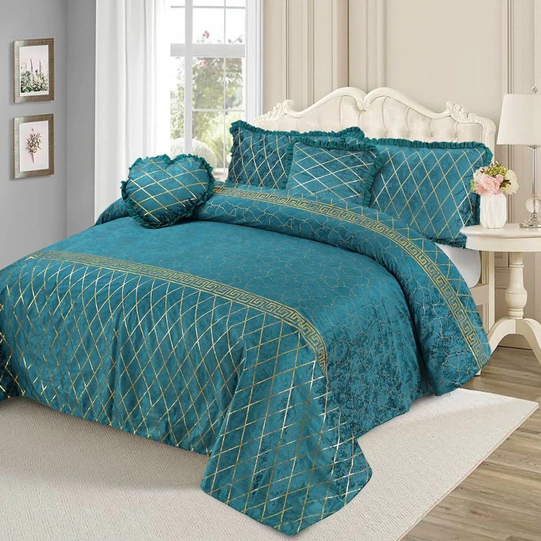 Luxury Elixir Velvet Bedset Teal ( 5 PCS ) image 0