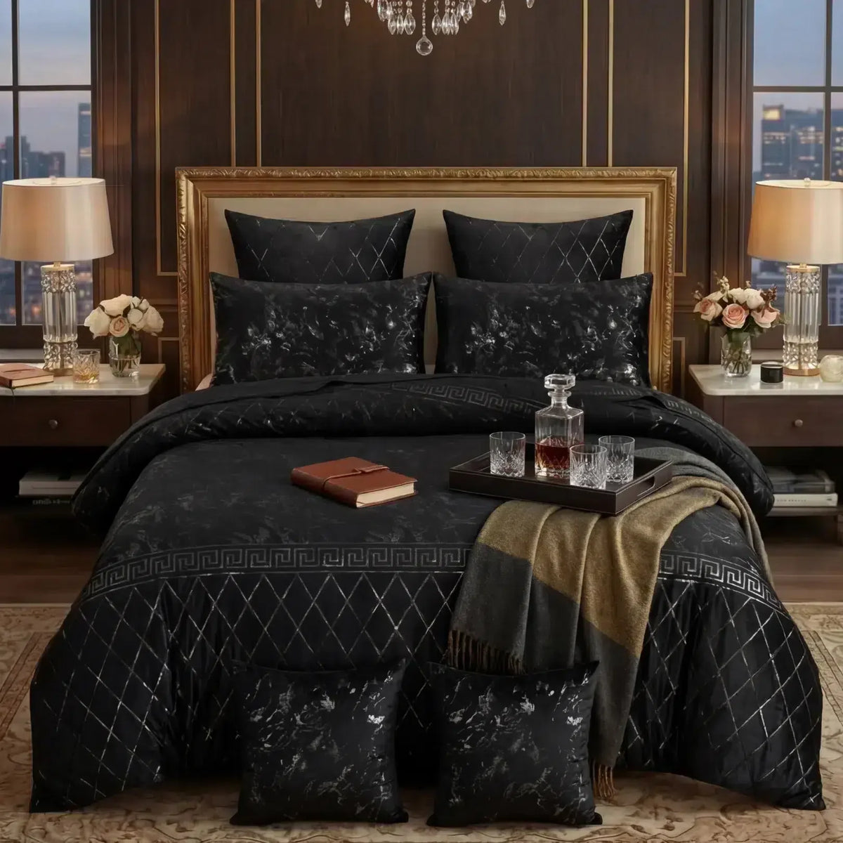 Texture Velvet Duvet Cover Set - Black image 0