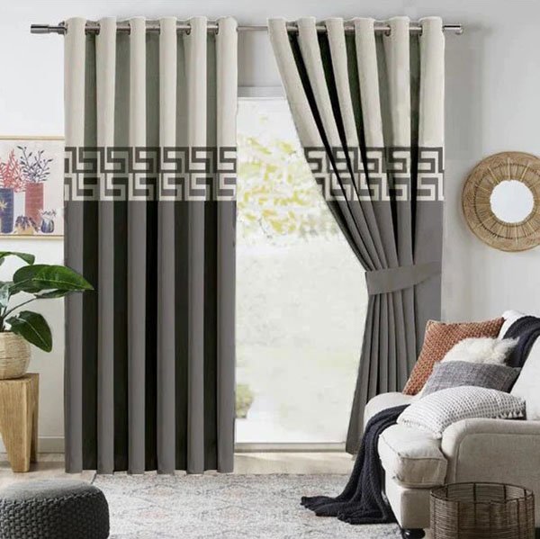 OFF WHITE & LIGHT GREY DOUBLE TONE VELVET CURTAINS - SET OF 2 PANELS image 0