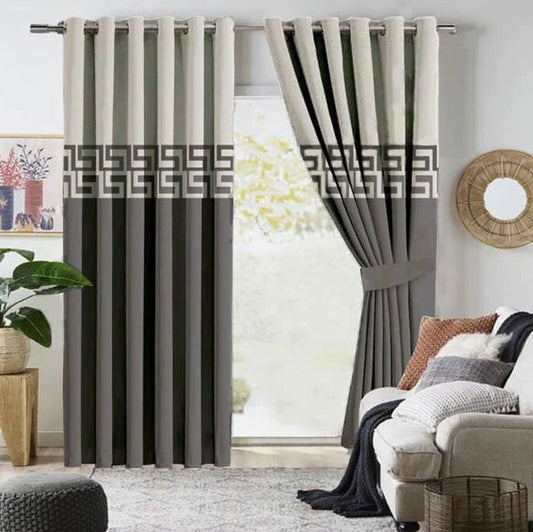 OFF WHITE & LIGHT GREY DOUBLE TONE VELVET CURTAINS - SET OF 2 PANELS image 0