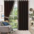 DARK BROWN & WHITE SIDE BORDER VELVET CURTAINS - SET OF 2 PANELS image 0