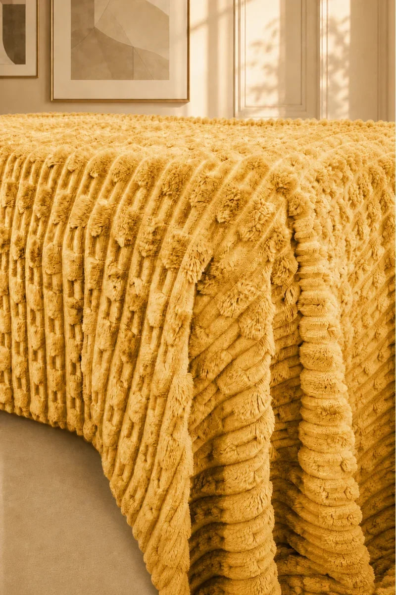TEXTURED PLUSH BLANKET - GOLDEN MUSTARD image 1
