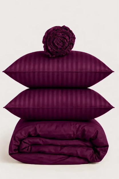 ROYAL PLUM SATIN STRIPE DUVET COVER SET - 6PCS image 1
