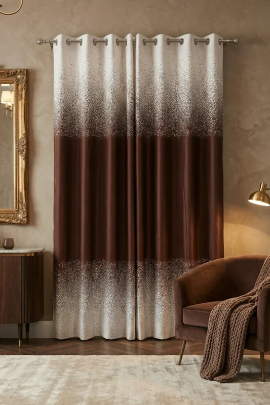 BROWN SPECKLED OMBRE VELVET CURTAINS – SET OF 2 PANELS image 0