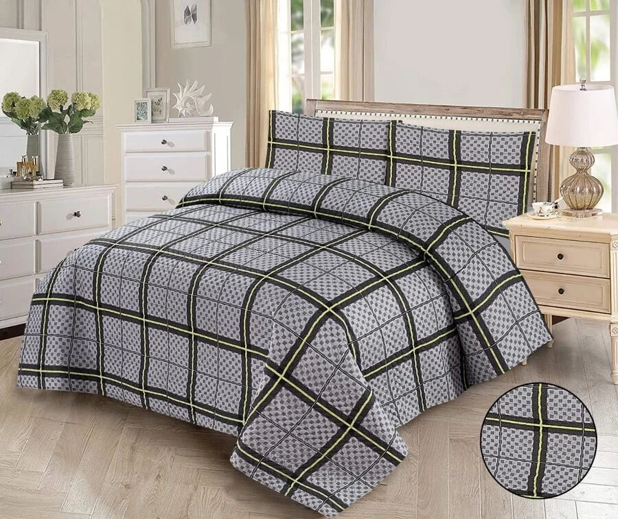 Pixel Plaid Printed Bedspread - 3Pcs image 0