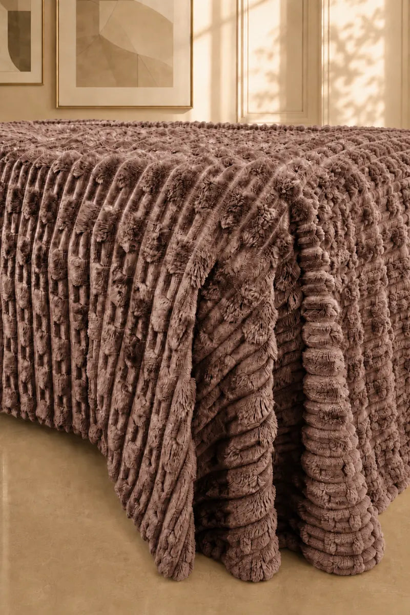 TEXTURED PLUSH BLANKET - DUSTY BROWN image 1