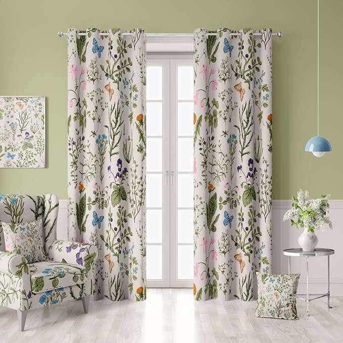 GARDEN WHIMSY DIGITAL PRINT VELVET CURTAINS – SET OF 2 PANELS image 0