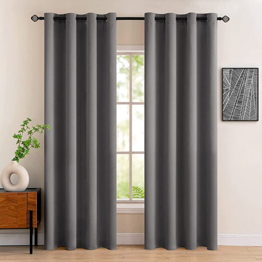 Export Self Plain Cotton Jacquard Curtains Grey ( 2 Curtains Set ) image 0
