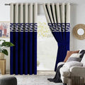 OFF WHITE & ROYAL BLUE DOUBLE TONE VELVET CURTAINS - SET OF 2 PANELS image 0