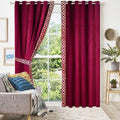 MAROON & WHITE SIDE BORDER VELVET CURTAINS - SET OF 2 PANELS image 0