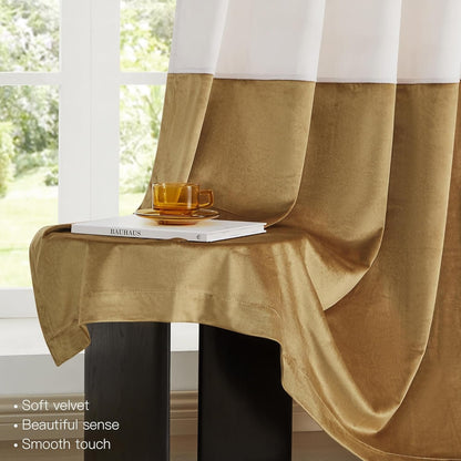 Premium Velvet Blackout Curtains Cream & Gold ( 2 Curtains Set ) image 1