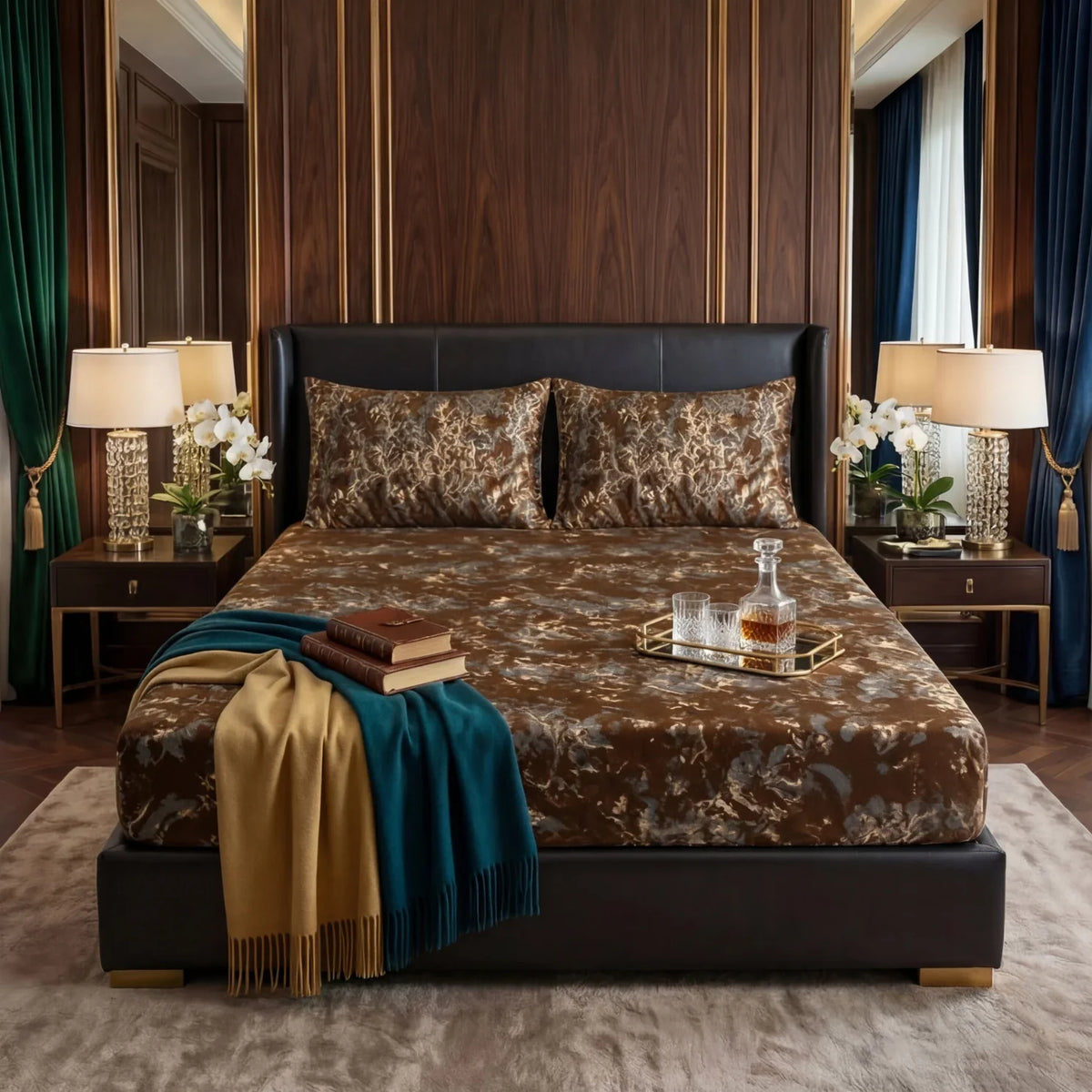 Premium Texture Velvet Fitted Bed Sheet Brown image 0