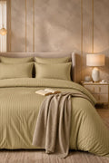 KHAKI SATIN STRIPE DUVET COVER SET - 6PCS image 0