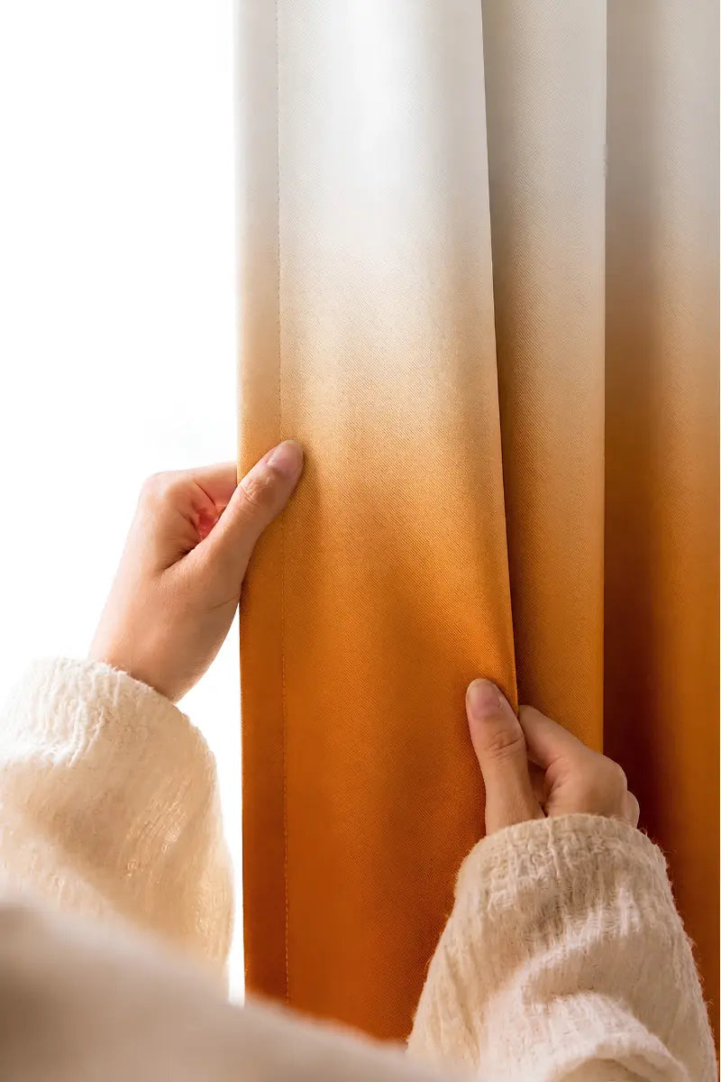 ORANGE DIP-DYE OMBRE VELVET CURTAINS – SET OF 2 PANELS image 1