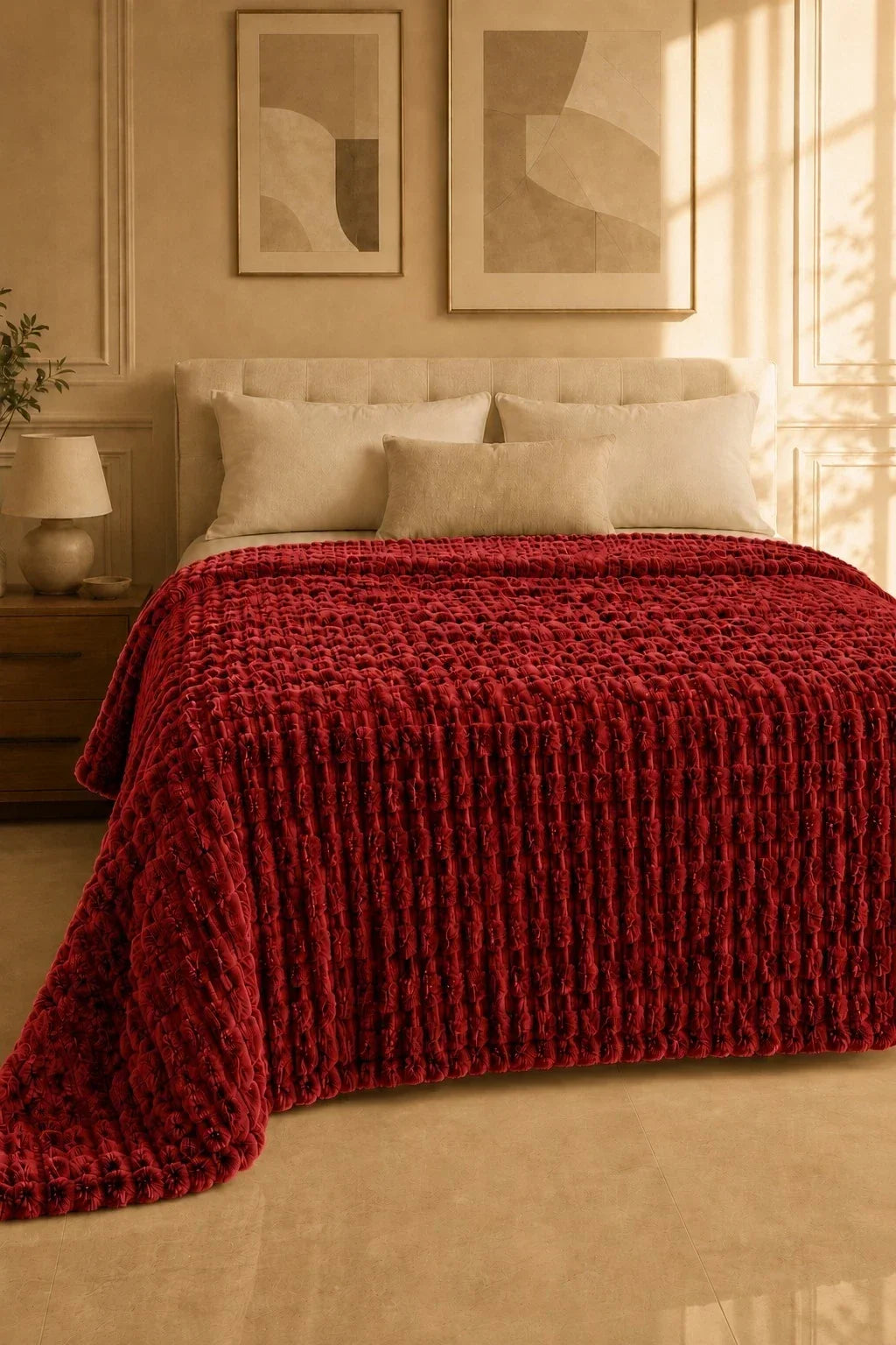TEXTURED PLUSH BLANKET - RASPBERRY RED image 0