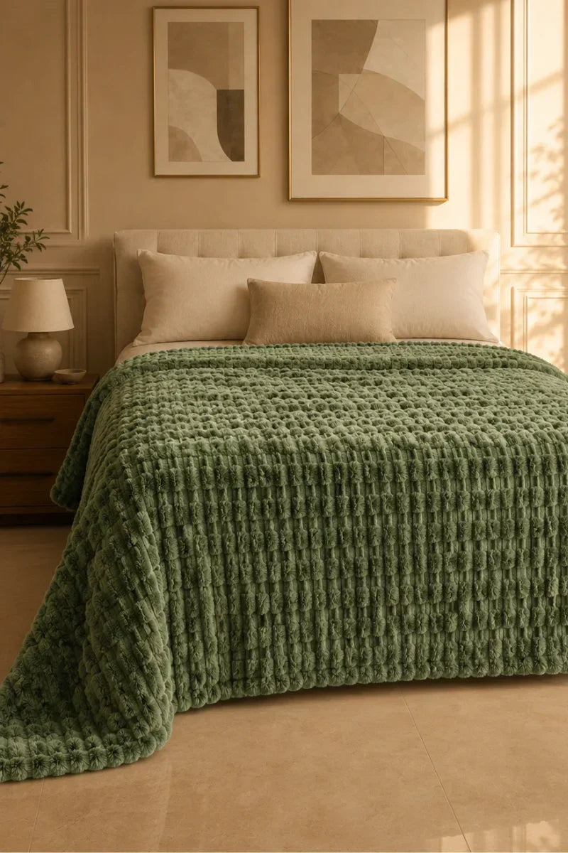 TEXTURED PLUSH BLANKET - OLIVE GREEN image 0