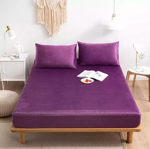 Premium Velvet Fitted Bed Sheet Plum image 0