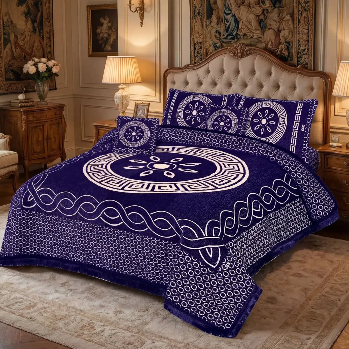 JACQUARD LUXURY ROYAL BLUE BEDSHEET SET- 5 PCS image 0
