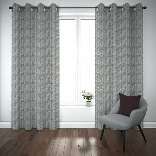 Premium Self Jacquard Curtains Fish Design Grey ( 2 Curtain Set ) image 0