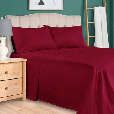 Plain Rich Cotton Bed Sheet Burgundy Red image 0