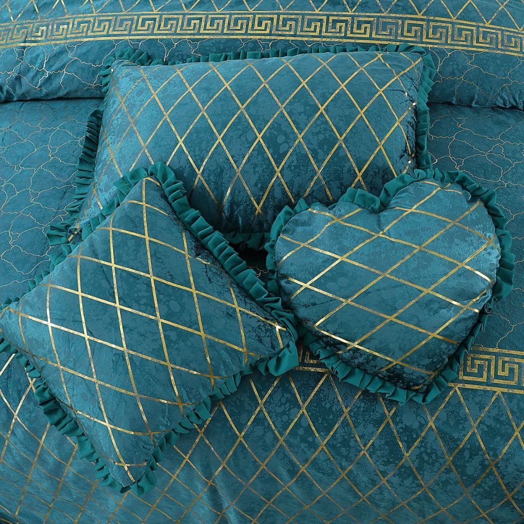 Luxury Elixir Velvet Bedset Teal ( 5 PCS ) image 1
