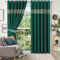 Luxury Velvet Curtains Front Border - Green And Off White image 0