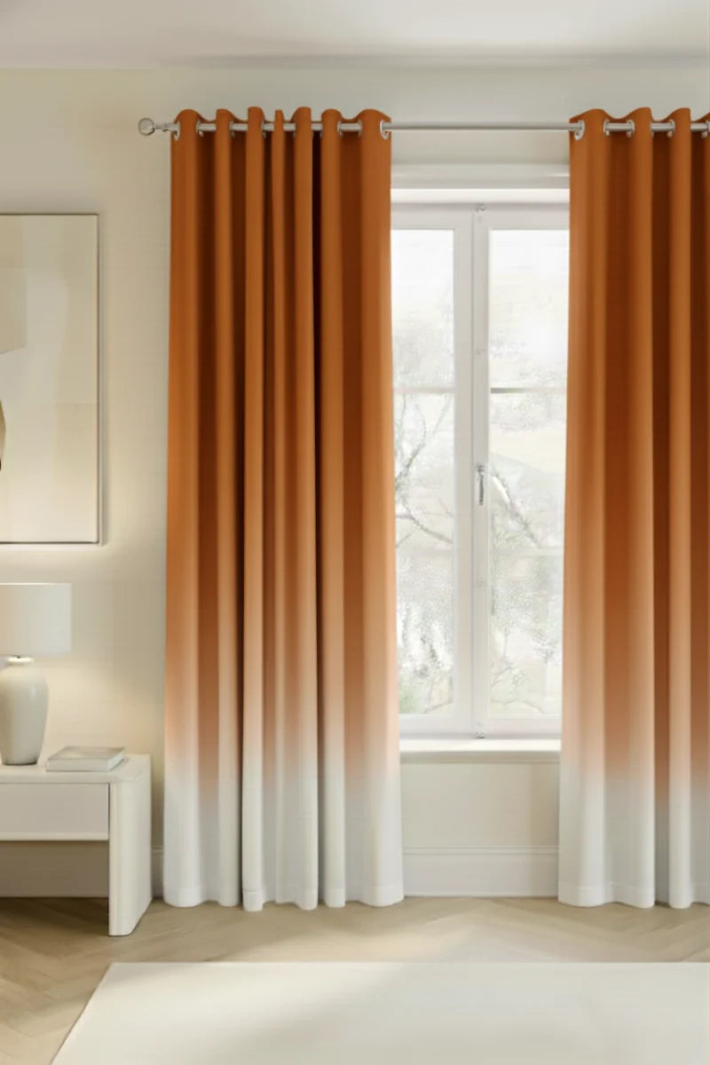 ORANGE FROSTED OMBRE VELVET CURTAINS – SET OF 2 PANELS image 0