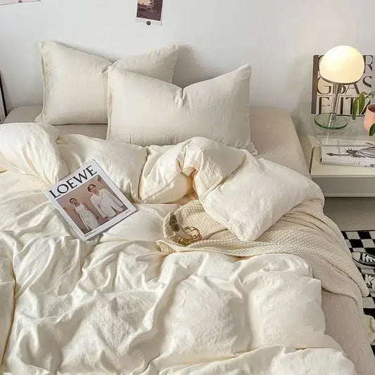 Cotton Reversible Duvet Cover Set - Off White image 0