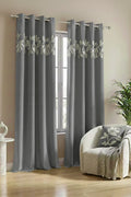 DARK GREY FLORAL VINE VELVET CURTAINS - SET OF 2 PANELS image 0