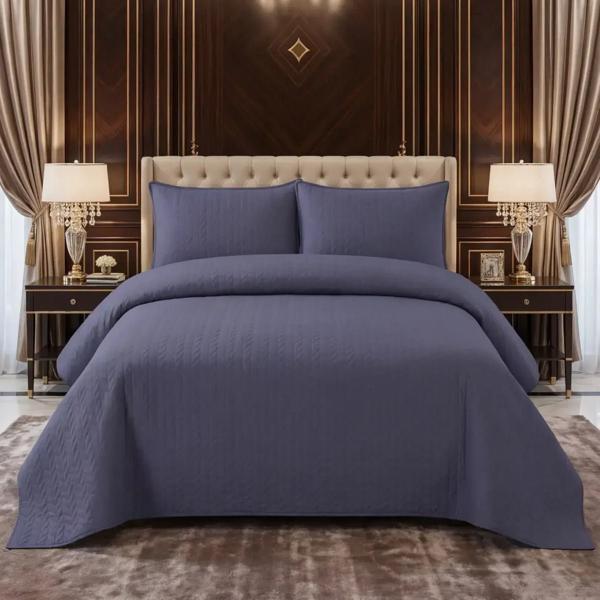 Charcoal Grey Green BedSpread Set - 3Pcs image 0