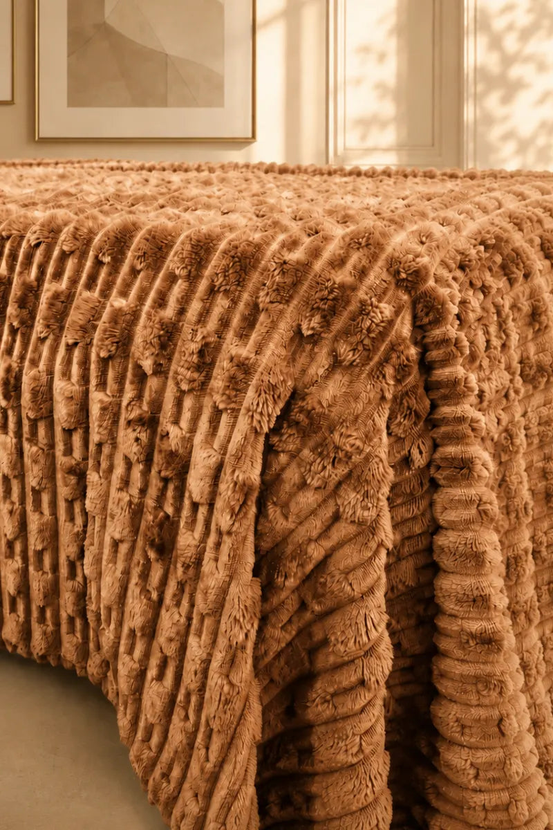TEXTURED PLUSH BLANKET - CARAMEL BROWN image 1