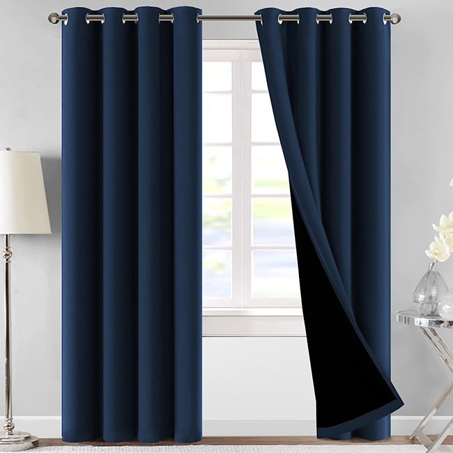 SELF JACQUARD BLACKOUT CURTAINS - NAVY BLUE image 0