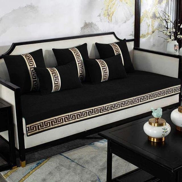 Velvet Sofa Covers Splendid with Cushion Covers Black image 0