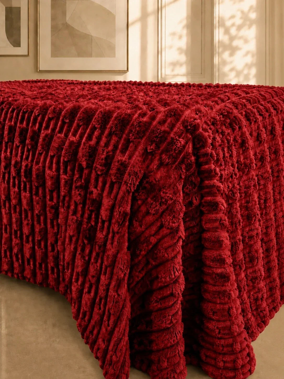 TEXTURED PLUSH BLANKET - RASPBERRY RED image 1